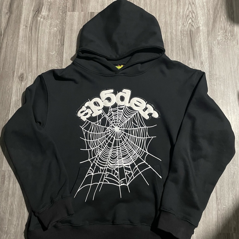 Sp5der Black Hoodie with Web Design